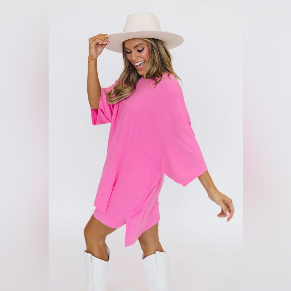 Weekend Chasers Day Dreamer Ribbed Biker Set - Pink
